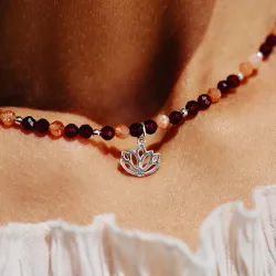 Kamień Słoneczny, Granat - srebrny naszyjnik na zdrowie, miłość, kreatywność - Refleksja Zdrowia