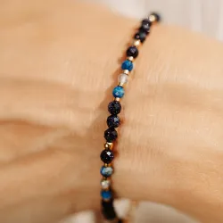 Noc Kairu, Lapis Lazuli, Labradoryt, Hematyt - srebrna pozłacana bransoletka na harmonia, uzdrowienie, spokój - Magiczna Noc