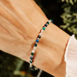 Cytryn, Lapis Lazuli, Malachit - srebrna bransoletka na sukces, szczęście, bogactwo - Symfonia Bogactwa