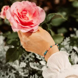 Turmalin, Kamień Słoneczny, Apatyt - srebrna pozłacana bransoletka na ochronę, bogactwo, uzdrowienie - Wewnętrzna Ochrona