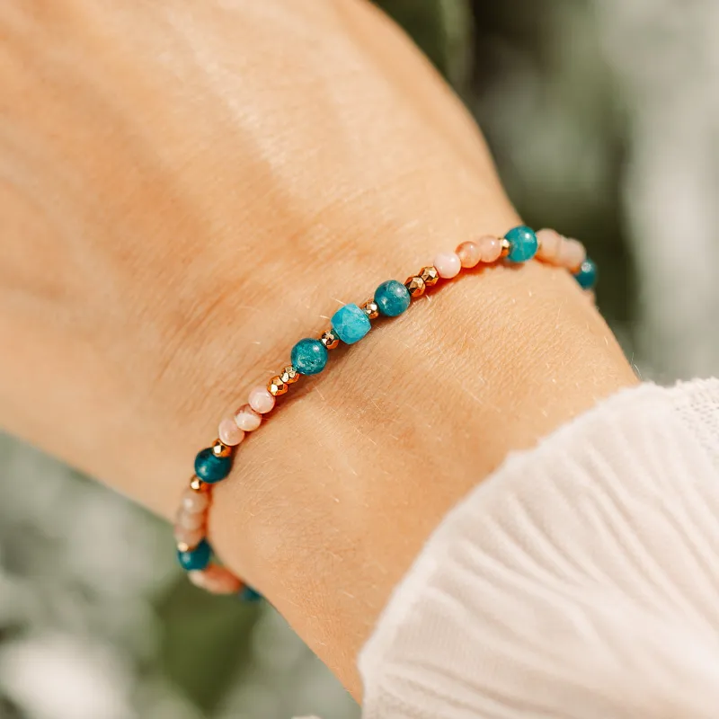 Turmalin, Kamień Słoneczny, Apatyt - srebrna pozłacana bransoletka na ochronę, bogactwo, uzdrowienie - Wewnętrzna Ochrona