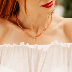 Kamień Słoneczny, Hematyt - srebrny pozłacany naszyjnik na radość, szczęście, sukces - Oaza Szczęścia