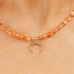 Kamień Słoneczny, Hematyt - srebrny pozłacany naszyjnik na radość, szczęście, sukces - Oaza Szczęścia