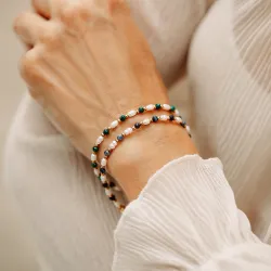 Perła, Malachit, Hematyt - srebrna pozłacana bransoletka na zdrowie, uzdrowienie, intuicję - Skarby Oceanu