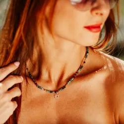 Zoisyt, Granat, Hematyt - srebrny pozłacany naszyjnik na uzdrawianie, zdrowie, harmonię - Refleksja Zdrowia