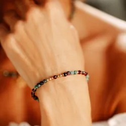 Zoisyt, Granat, Hematyt - srebrna pozłacana bransoletka na uzdrawianie, zdrowie, harmonię - Refleksja Zdrowia