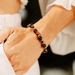 Kwarc Dymny, Turmalin, Hematyt - srebrna pozłacana bransoletka na siłę, uzdrawianie, kreatywność - Duchowe Przebudzenie