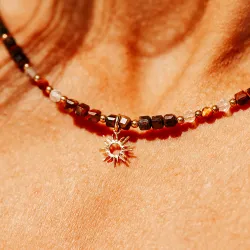 Cytryn, Tygrysie Oko, Hematyt - srebrny pozłacany naszyjnik na sukces, szczęście, bogactwo - Symfonia Bogactwa