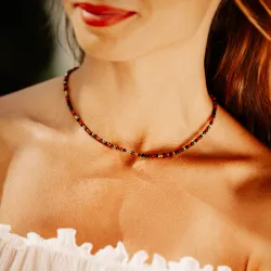 Karneol, Turmalin, Hematyt - srebrny pozłacany naszyjnik na odwaga, pasja, energia - Energia Życia