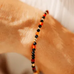 Karneol, Turmalin, Hematyt - srebrna pozłacana bransoletka na odwaga, pasja, energia - Wewnętrzna Ochrona