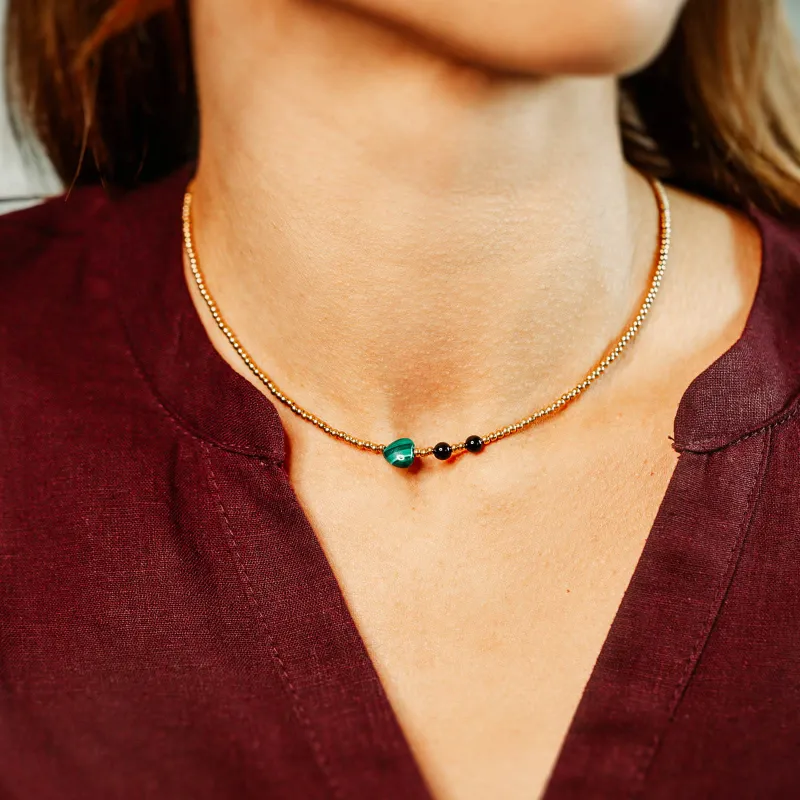 Malachit, Turmalin, Hematyt - naszyjnik na odwagę, siłę, spokój - Solaris