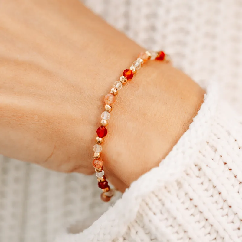 Kamień Słoneczny, Karneol, Cytryn - srebrna pozłacana bransoletka na radość, szczęście, sukces - Oaza Szczęścia