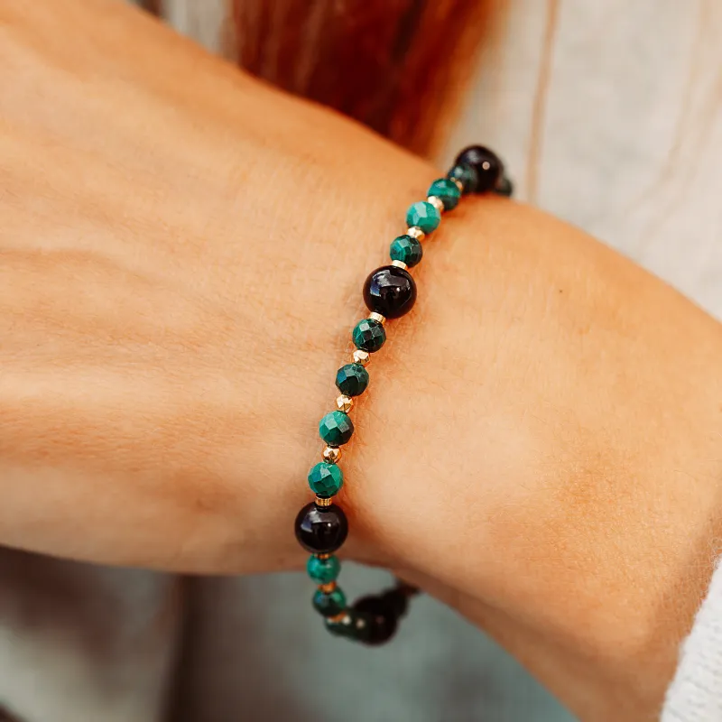 Turmalin, Malachit, Hematyt - bransoletka na ochronę, bogactwo, uzdrowienie - Wewnętrzna Ochrona