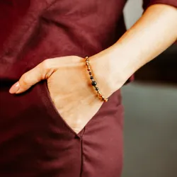 Turmalin, Tygrysie Oko, Hematyt - srebrna pozłacana bransoletka na ochronę, bogactwo, uzdrowienie - Wewnętrzna Ochrona