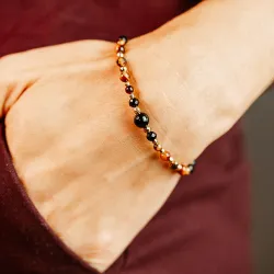 Turmalin, Tygrysie Oko, Hematyt - srebrna pozłacana bransoletka na ochronę, bogactwo, uzdrowienie - Wewnętrzna Ochrona