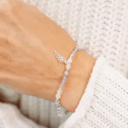 Prehnit, Labradoryt - srebrna bransoletka na intuicję, uzdrawianie, ochronę - Duchowe Przebudzenie