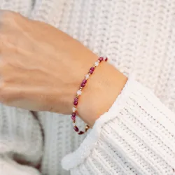 Rubin, Kwarc Różowy, Hematyt - srebrna pozłacana bransoletka na miłość, sukces, siłę - Pocałunek Miłości