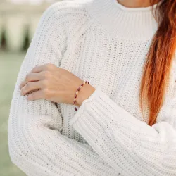 Rubin, Kwarc Różowy, Hematyt - srebrna pozłacana bransoletka na miłość, sukces, siłę - Pocałunek Miłości