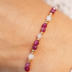 Rubin, Kwarc Różowy, Hematyt - srebrna pozłacana bransoletka na miłość, sukces, siłę - Pocałunek Miłości