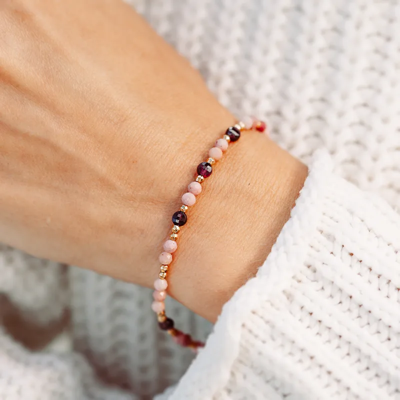 Granat, Rodochrozyt, Hematyt - srebrna pozłacana bransoletka na miłość, duchowość, odwagę - Pocałunek Miłości Granat, Rodochrozyt, Hematyt - srebrna pozłacana bransoletka na miłość, duchowość, odwagę - Pocałunek Miłości