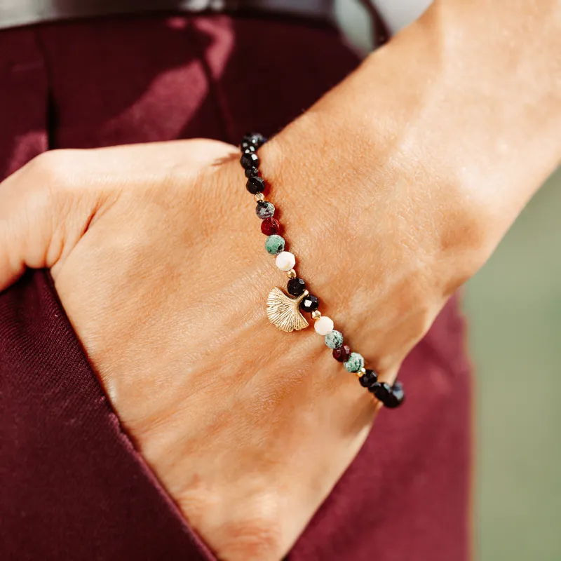 Turmalin, Mokait, Zoisyt - srebrna pozłacana bransoletka na ochronę, bogactwo, uzdrowienie - Wewnętrzna Ochrona