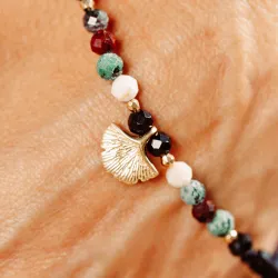 Turmalin, Mokait, Zoisyt - srebrna pozłacana bransoletka na ochronę, bogactwo, uzdrowienie - Wewnętrzna Ochrona