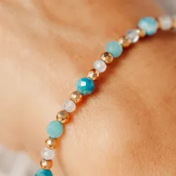Apatyt, Akwamaryn, Amazonit - srebrna pozłacana bransoletka na kreatywność, harmonię, uzdrowienie - Duchowe Przebudzenie