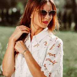 Apatyt, Akwamaryn, Amazonit - srebrna pozłacana bransoletka na kreatywność, harmonię, uzdrawianie - Duchowe Przebudzenie