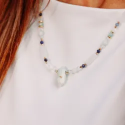 Amazonit, Kryształ Górki, Sodalit - srebrny pozłacany naszyjnik na bogactwo, harmonię, odwagę - Ezoteryczna Elegancja