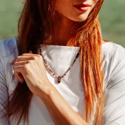 Tygrysie Oko, Agat, Hematyt - srebrny pozłacany naszyjnik na bogactwo, sukces, siłę - Ezoteryczna Elegancja