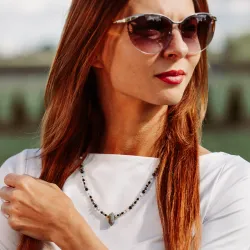 Turmalin,Akwamaryn, Spektrolit - srebrny pozłacany naszyjnik na szczęście, ochronę, koncentrację - Ezoteryczna Elegancja