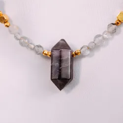 Ametyst, Labradoryt, Obsydian - srebrny pozłacany naszyjnik na koncentrację, miłość, sukces - Ezoteryczna Elegancja
