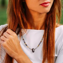 Ametyst, Labradoryt, Obsydian - srebrny pozłacany naszyjnik na koncentrację, miłość, sukces - Ezoteryczna Elegancja