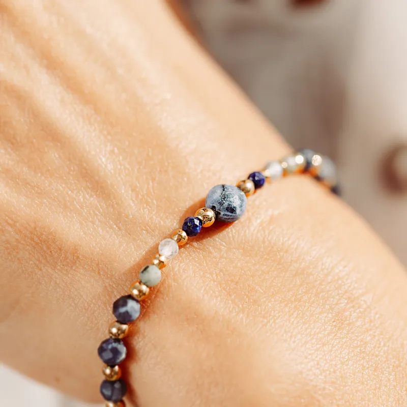 Sodalit, Lapis Lazuli, Turkus - bransoletka na szczęście, duchowość, koncentrację - Woda
