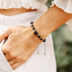 Turmalin, Hematyt - bransoletka na sznurku na ochronę, bogactwo, uzdrowienie - Wewnętrzna Ochrona