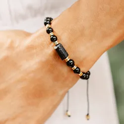 Turmalin, Hematyt - bransoletka na sznurku na ochronę, bogactwo, uzdrowienie - Wewnętrzna Ochrona