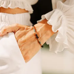 Spinel, Szmaragd, Hematyt - srebrna pozłacana bransoletka na ochronę, bogactwo, koncentrację - Wewnętrzna Ochrona