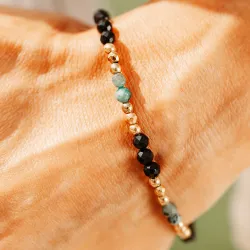 Spinel, Szmaragd, Hematyt - srebrna pozłacana bransoletka na ochronę, bogactwo, koncentrację - Wewnętrzna Ochrona