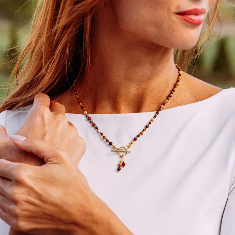 Tygrysie Oko, Mokait, Hematyt - srebrny pozłacany naszyjnik na bogactwo, sukces, siłę - Symfonia Bogactwa