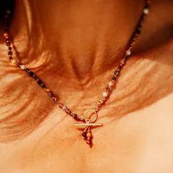 Tygrysie Oko, Mokait, Hematyt - srebrny pozłacany naszyjnik na bogactwo, sukces, siłę - Symfonia Bogactwa