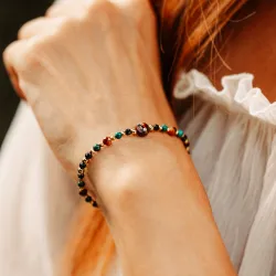 Tygrysie Oko, Malachit, Turmalin -  bransoletka na bogactwo, sukces, siłę - Ziemia