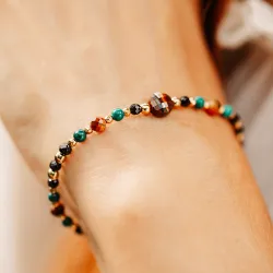 Tygrysie Oko, Malachit, Turmalin -  bransoletka na bogactwo, sukces, siłę - Ziemia