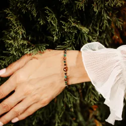 Tygrysie Oko, Malachit, Turmalin -  bransoletka na bogactwo, sukces, siłę - Ziemia