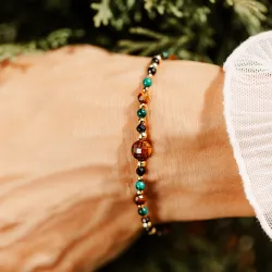 Tygrysie Oko, Malachit, Turmalin -  bransoletka na bogactwo, sukces, siłę - Ziemia