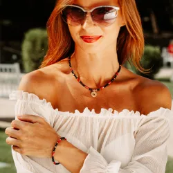 Turmalin, Jaspis, Hematyt - srebrna pozłacane bransoletka na ochronę, bogactwo, uzdrowienie - Wewnętrzna Ochrona