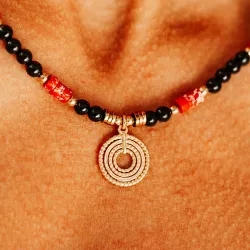 Turmalin, Jaspis, Hematyt - srebrny pozłacany naszyjnik na ochronę, bogactwo, uzdrowienie - Wewnętrzna Ochrona