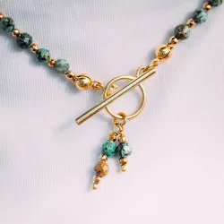 Turkus, Hematyt - srebrny pozłacany naszyjnik na ochronę, bogactwo, uzdrowienie - Skarby Oceanu