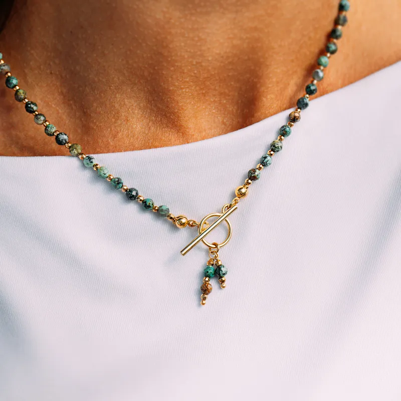 Turkus, Hematyt - srebrny pozłacany naszyjnik na ochronę, bogactwo, uzdrowienie - Skarby Oceanu