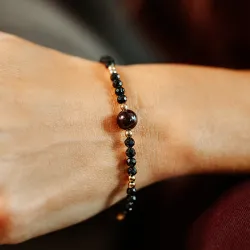 Granat, Turmalin, Hematyt - srebrna pozłacana bransoletka na zdrowie, miłość, kreatywność - Pocałunek Miłości