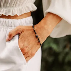 Granat, Turmalin, Hematyt - srebrna pozłacana bransoletka na zdrowie, miłość, kreatywność - Pocałunek Miłości